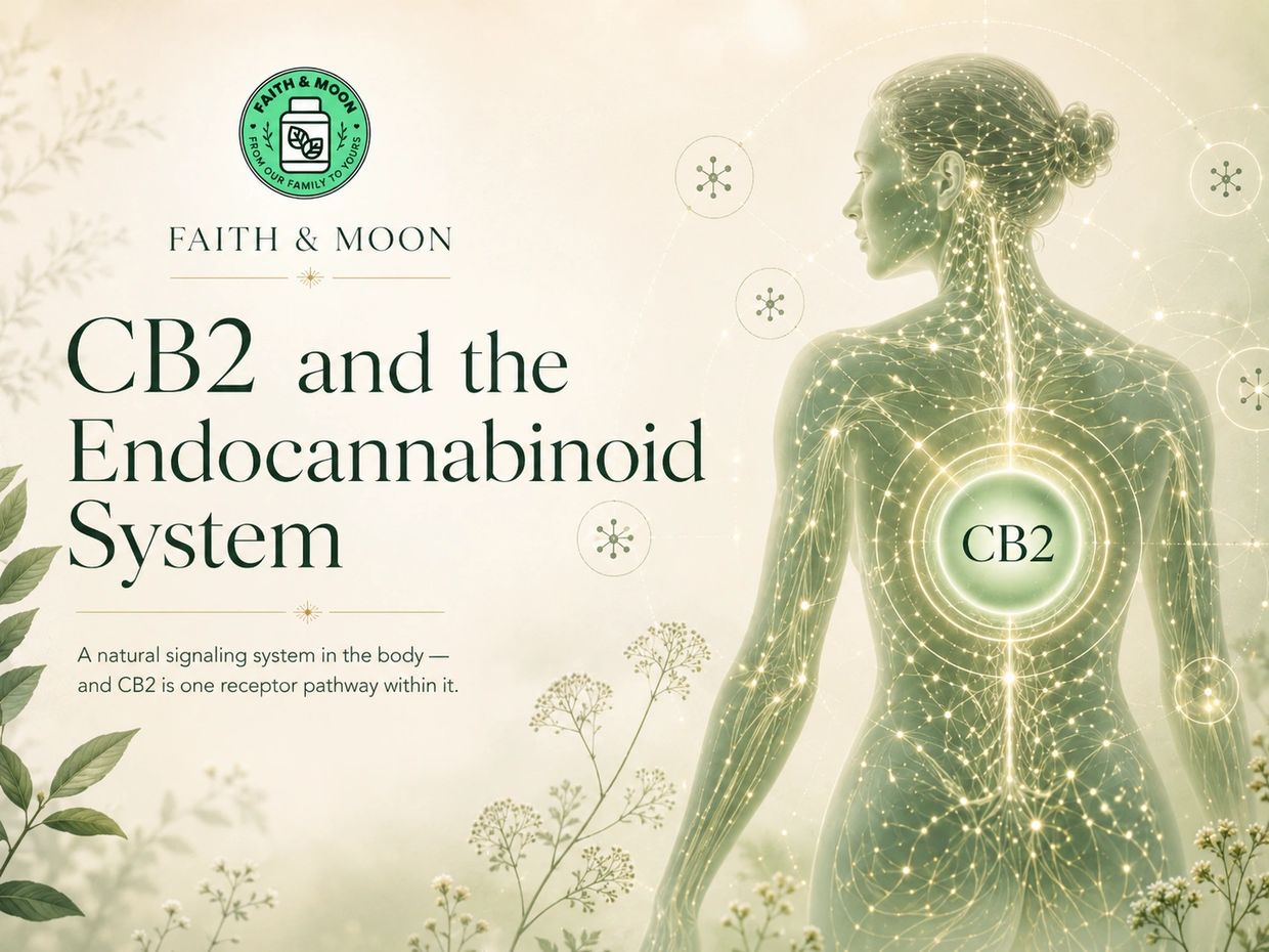 Illustration of the CB2 receptor in the human endocannabinoid system by Faith &amp; Moon.
