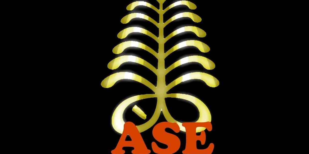 ASE Community Logo is on top of a black background. ASE written in red & community written in gold.
