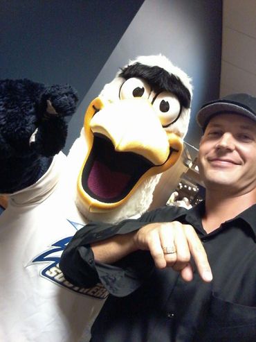 with Gus the Eagle mascot