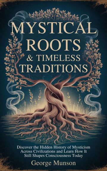 Book cover titled 'Mystical Roots & Timeless Traditions' by George Munson with a mystical tree illustration.