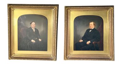 Oil On Board Portraits Of An Affluent Husband And Wife