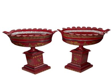 Vintage French Red Tole Planters 