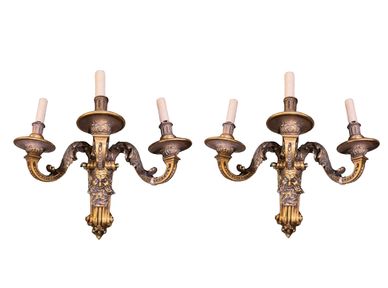 Bronze Sconces With Bacchus Masks 