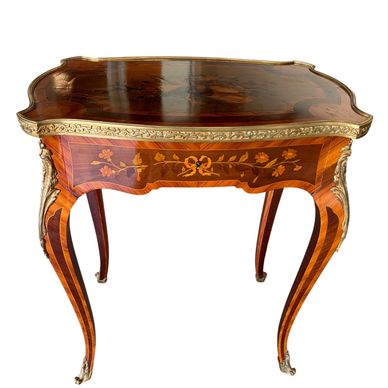 French Louis XV Style Bronze Doré Marquetry Side Table
