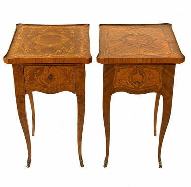 Rare French Marquetry Writing Tables with Leather Pull Out Slides