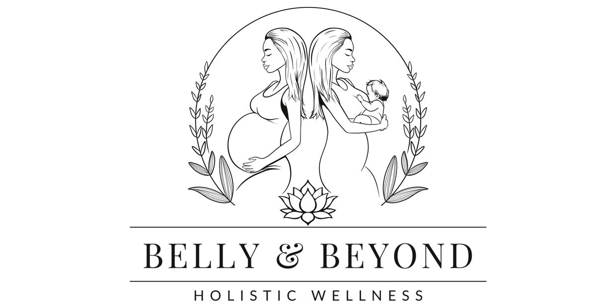 Logo of pregnant woman and mother with baby, Belly &amp; Beyond Holistic Wellness.