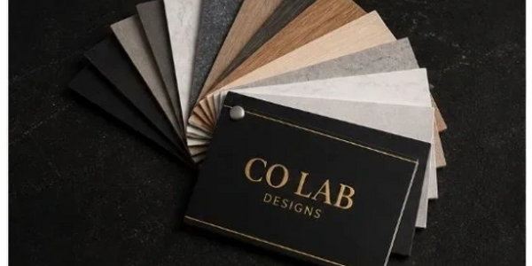 A stylish set of design samples with CO LAB Designs branding.