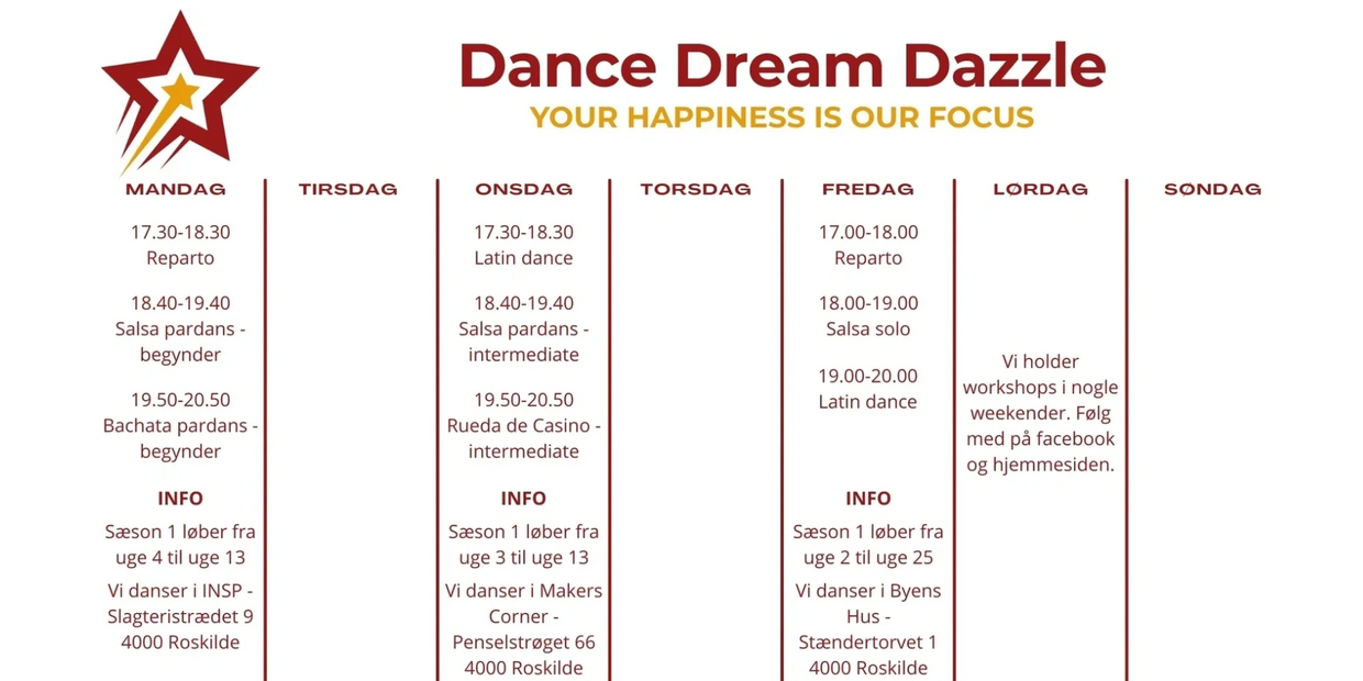 Ugekalender der viser vores ugentlige aktiviteter