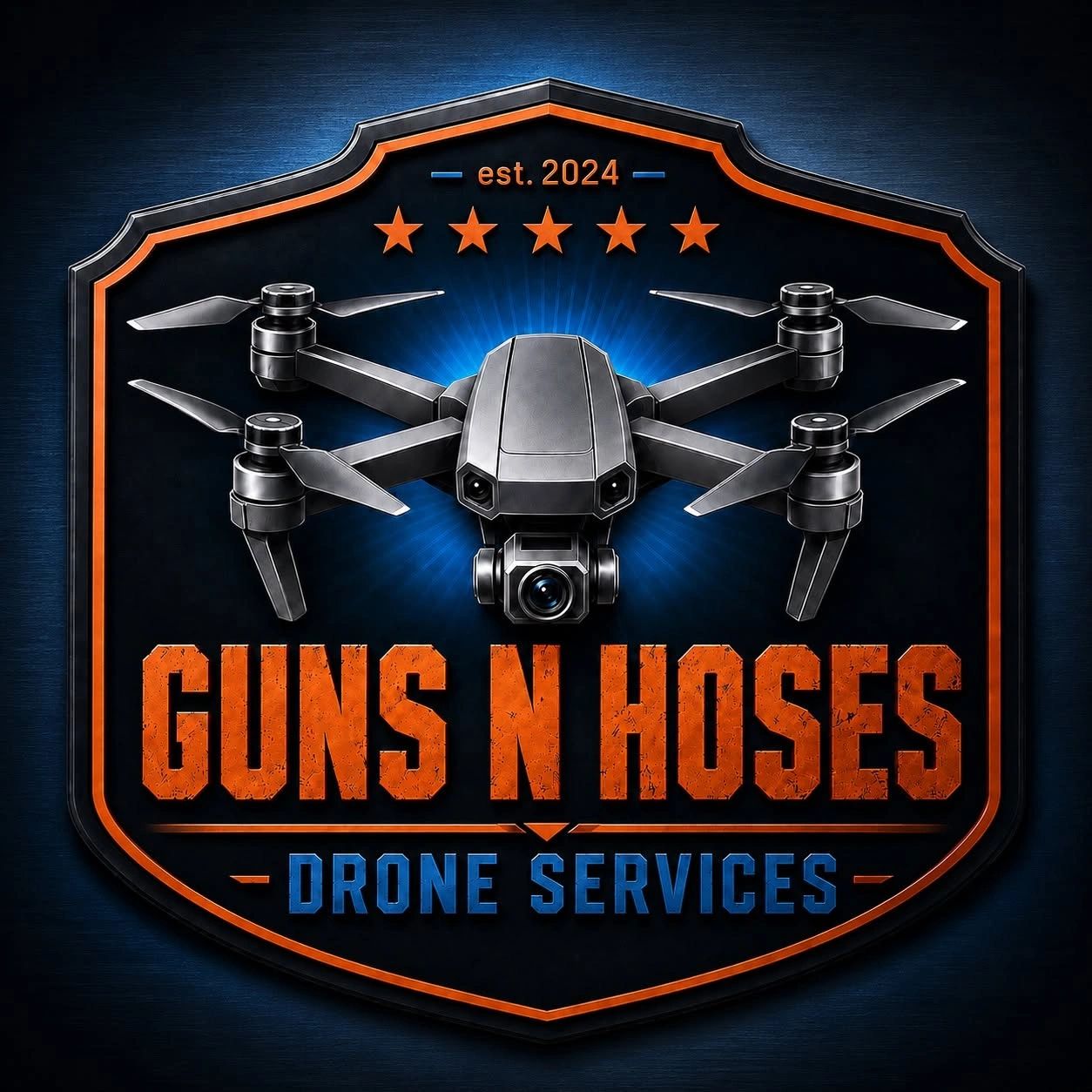 Logo for Guns N Hoses Drone Services featuring a drone and bold text.