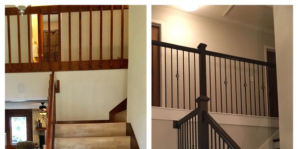 Newel post, iron balusters, san antonio stairs, railing, staircase, renovation, treads, 