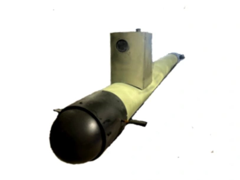 A small, yellow and black submarine with a conning tower.