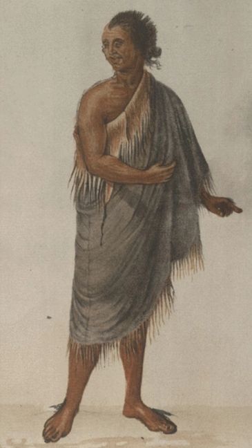 A painted portrait of a man wrapped in a fringed garment.