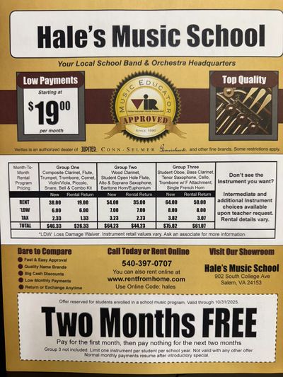 Hale’s Music School Band Rentals