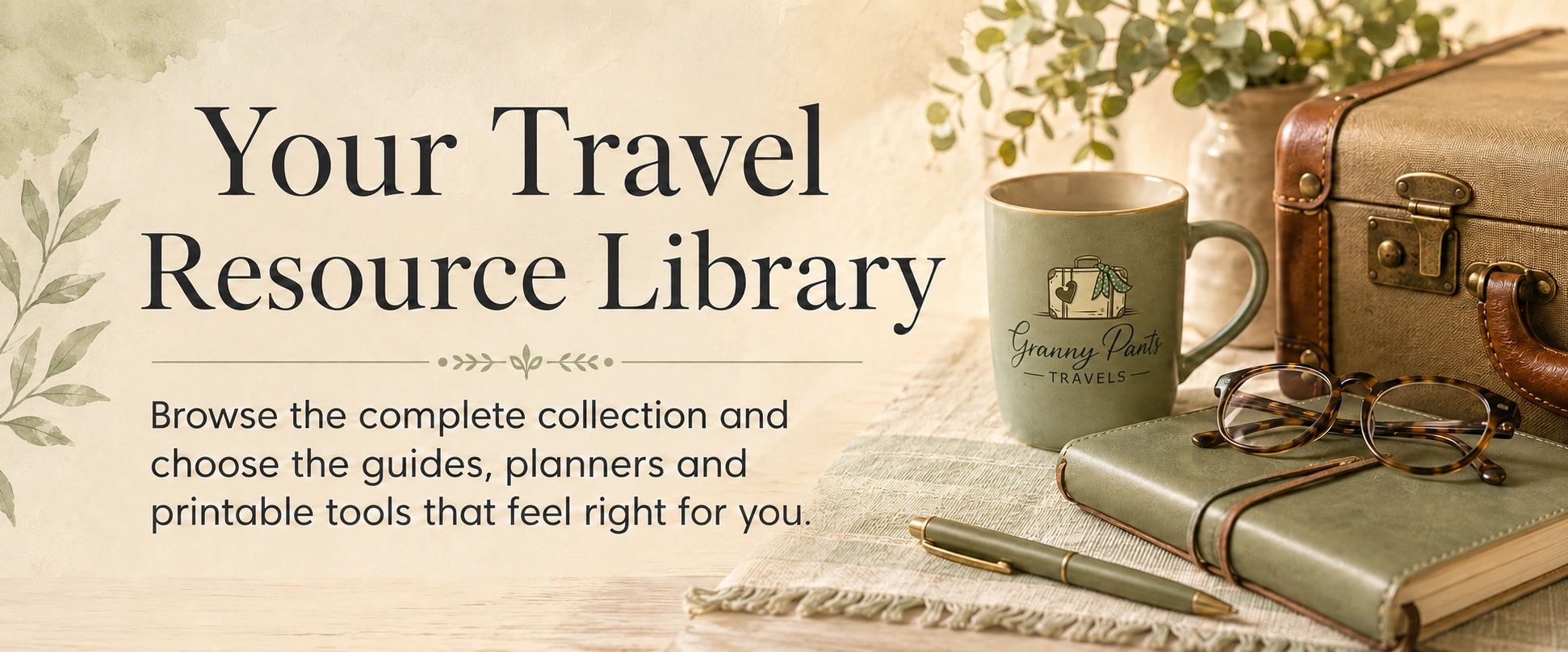 Granny Pants Travel Resource Library featuring beginner-friendly travel guides, planners and printable tools.