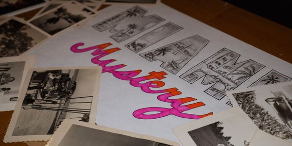 Miami Mystery logo artwork surrounded by historical photos