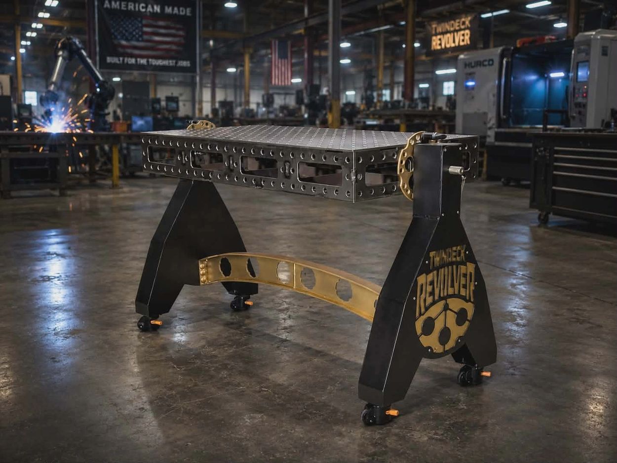 Twindeck Revolver modular welding table six-sided rotating fixture table
American made 