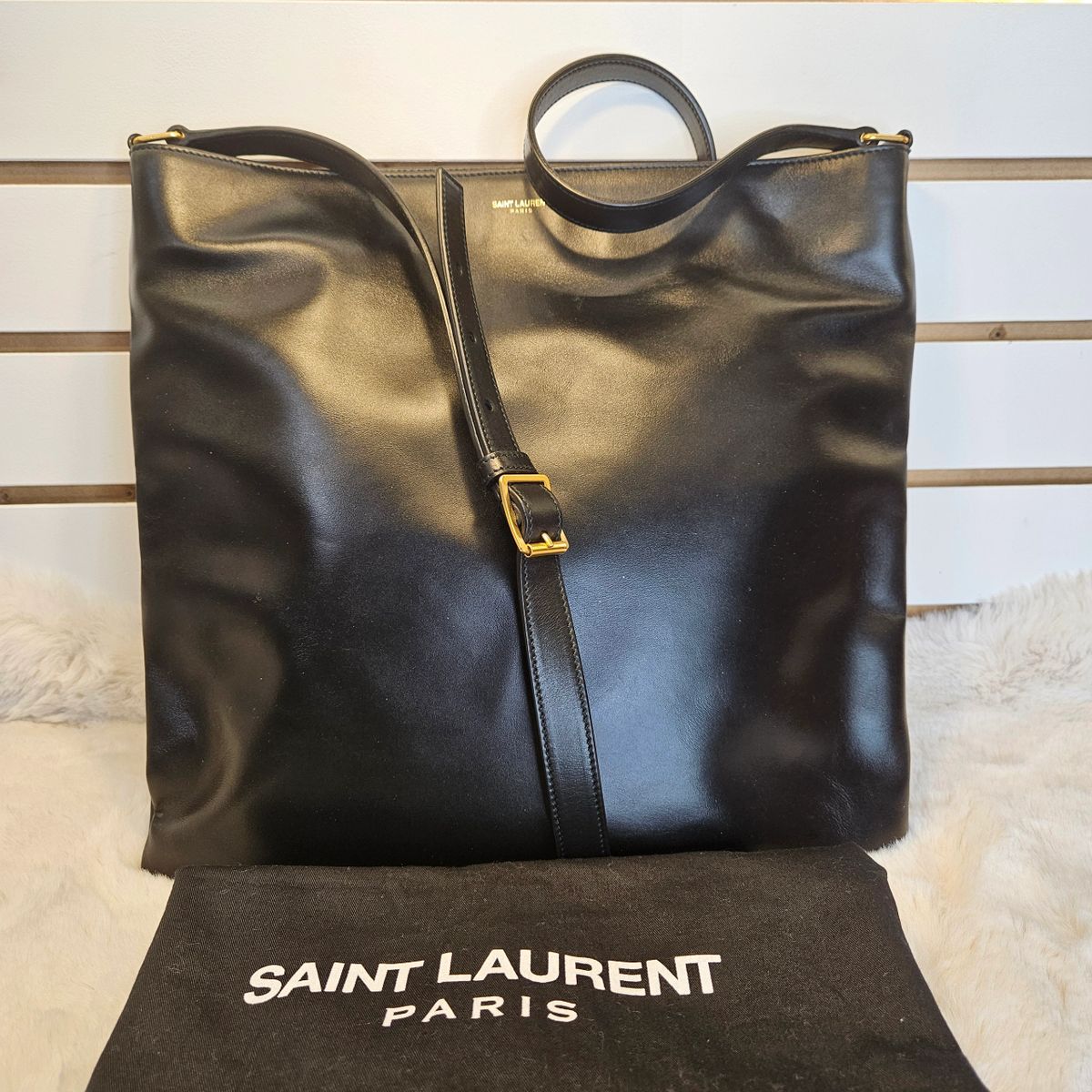 YSL Museum Flat Leather Messenger Bag
