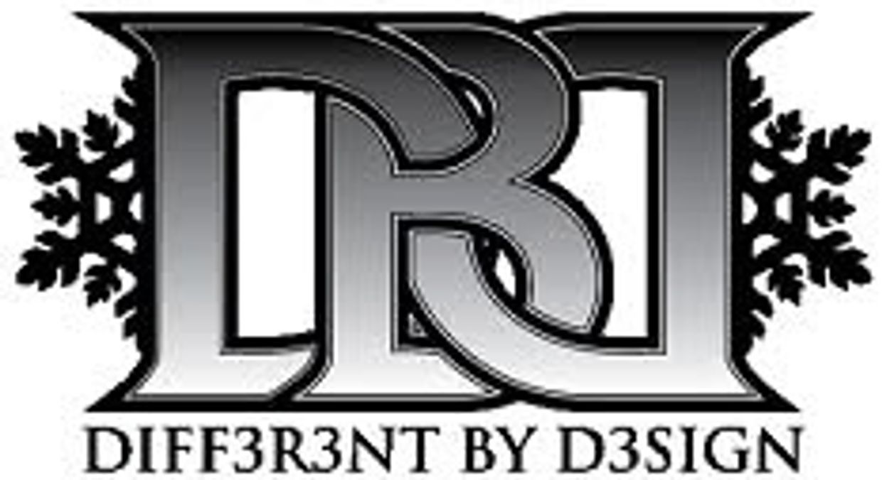 Logo with stylized letters and the phrase 'DIFF3R3NT BY D3SIGN'.