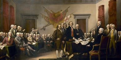 Founding Fathers presenting the Declaration of Independence in 1776.