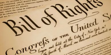 Close-up of the historic Bill of Rights document.