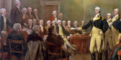 Historical painting of George Washington presenting to the Continental Congress.