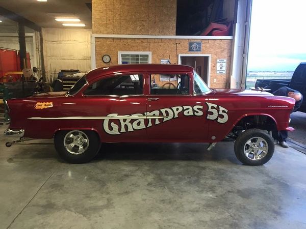 A 55 Chevy gasser. Started out as a 6cyl 4 door. Running 9’s in the quarter mile now. It’s an all st