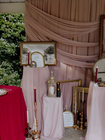 Dusty Pink chiffon draped backdrop. Photo copyright Joelle Dardis Photography.