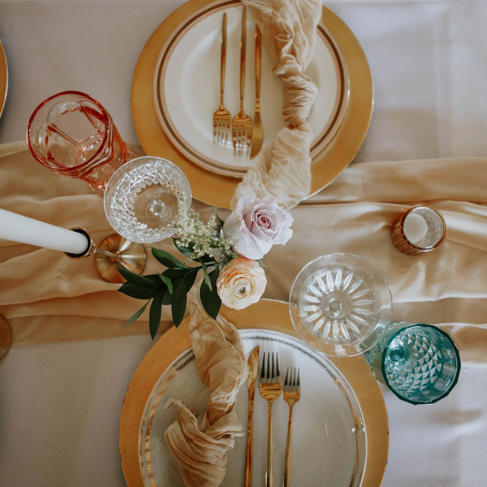 Place settings on a wedding guest table.
Photo copyright: Joelle Dardis Photography