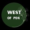 Logo of West of PDX with a dark green circle and white text.