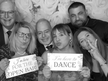 Photo Booth Fun With Guest Group Photo, Black & White Filter, Custom Props.