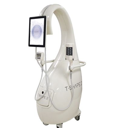 Advanced T-SHAPE 2 medical beauty device with screen and handheld applicators.