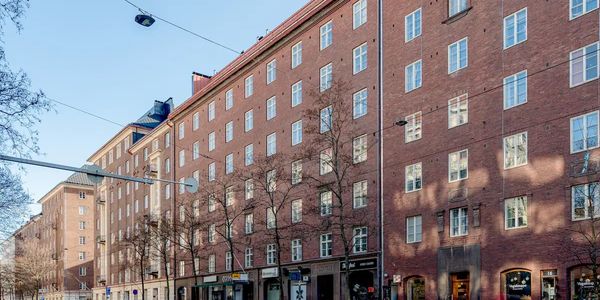 Large brick apartment building in Helsinki Finland
