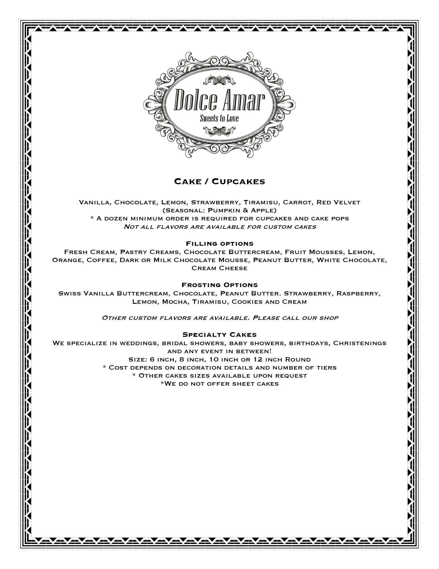 Dolce Amar Menu | Dolce Amar Sweets To Love