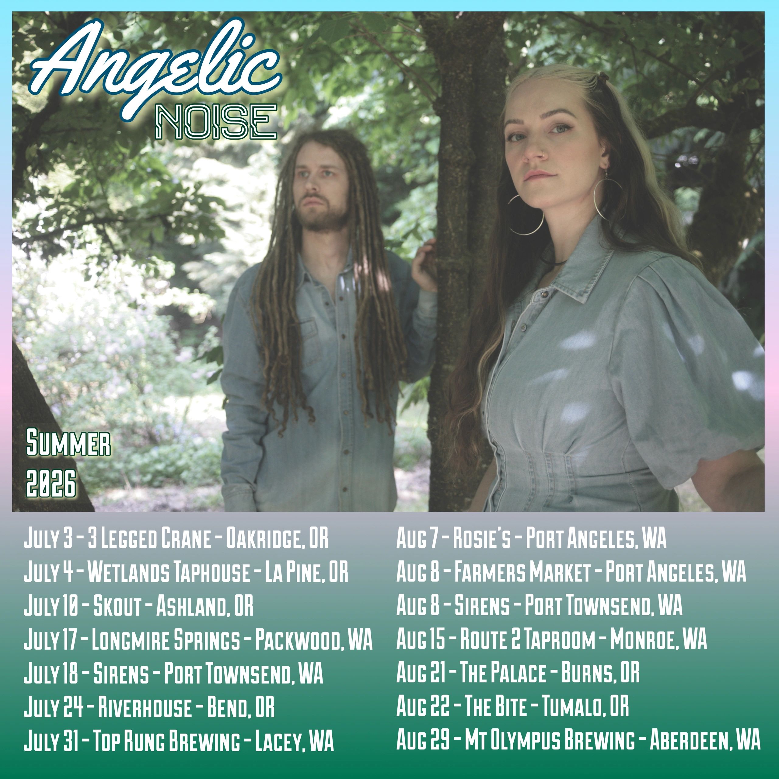Angelic Noise summer 2026 tour dates with two people in nature.