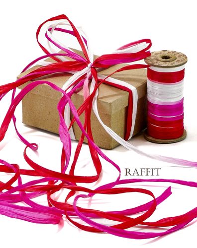 Raffit Ribbons Raffia Three Color Combination Variegated Red, White and Fuchsia Valentine's Day
