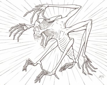 A skeletal, monstrous creature with elongated limbs and claws.