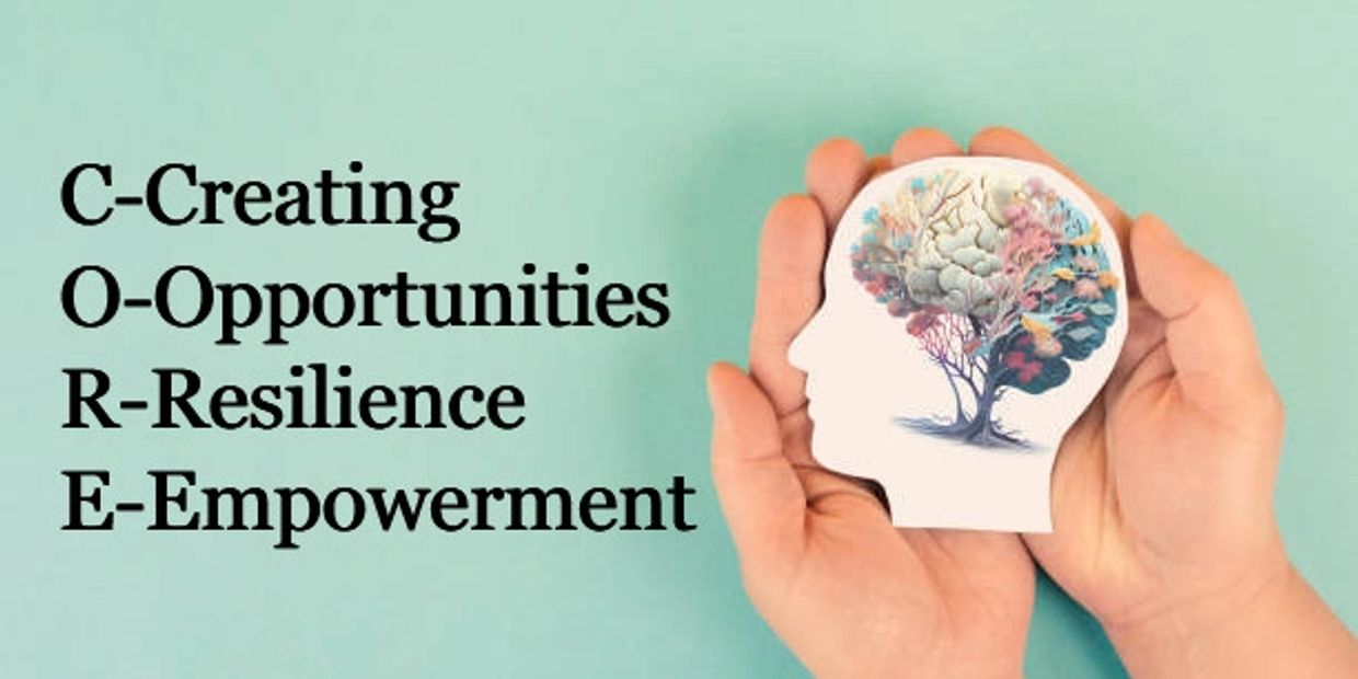 Hands holding a brain-shaped tree representing core values.
