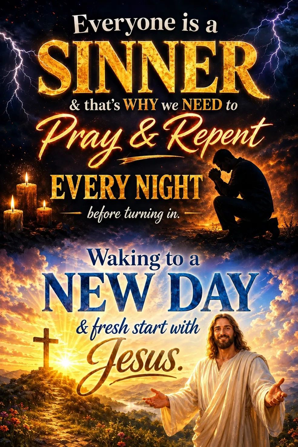 Inspirational religious message about sin, prayer, and new beginnings with Jesus.
