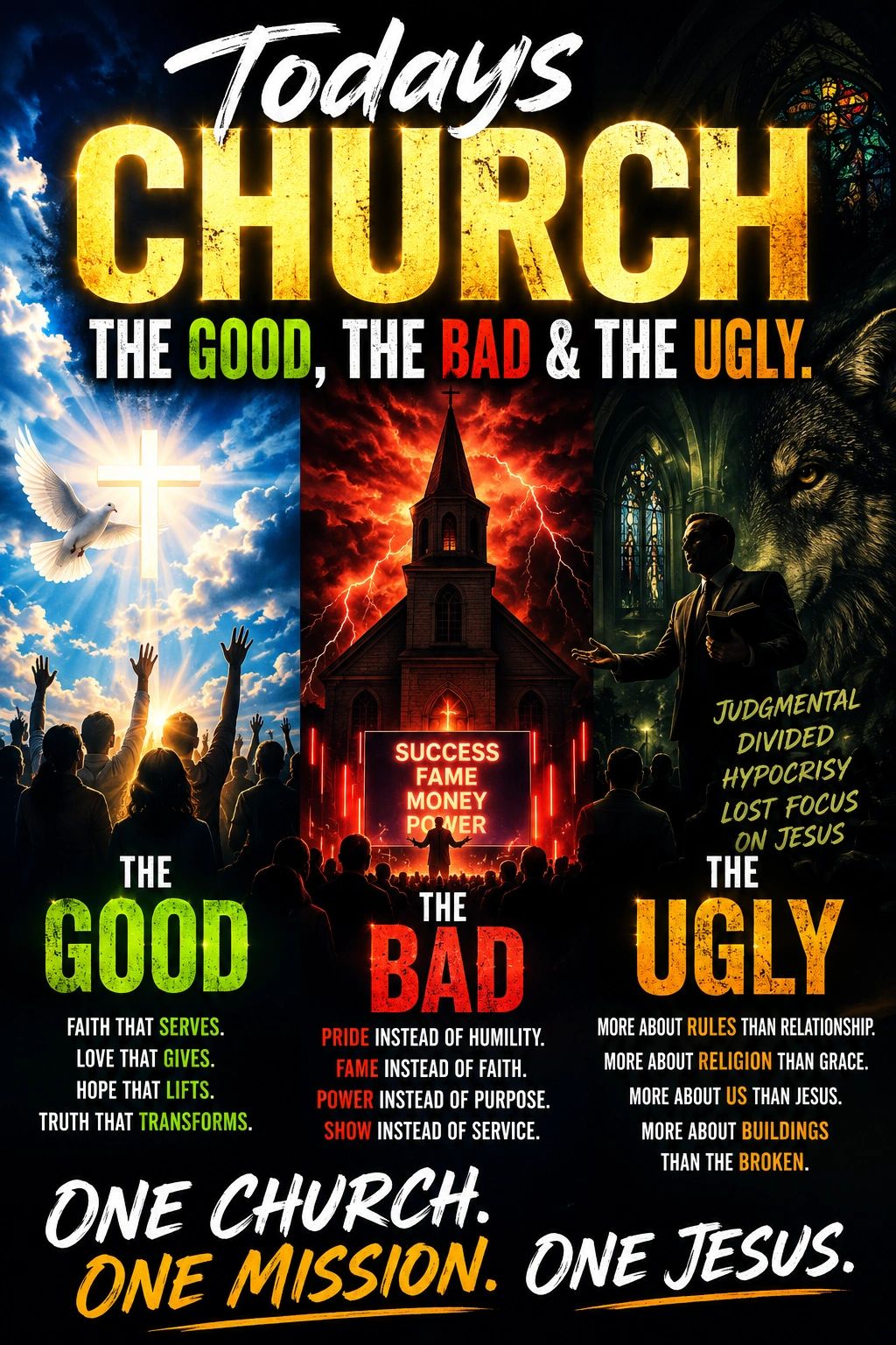 Graphic describing the good, bad, and ugly of today's church.