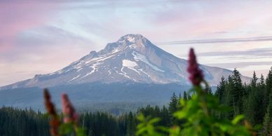 The peak of Mount hood in late Summer.