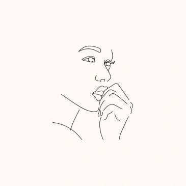 Minimalist continuous line drawing of a thoughtful woman.