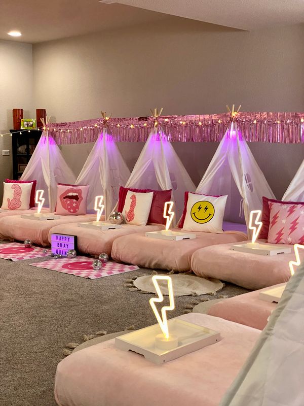 Sleepover Party Colorado Springs, Colorado. Kids Slumber party theme Pink & Preppy.  