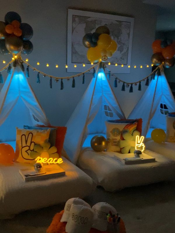 kids birthday party Colorado Springs Sleepover slumber party 70s theme. 