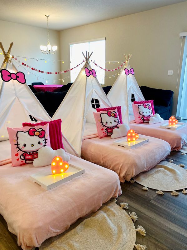 Hello Kitty themed sleepover, kids birthday party, Colorado Springs. 