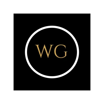 Gold WG letters inside white circle on black background.