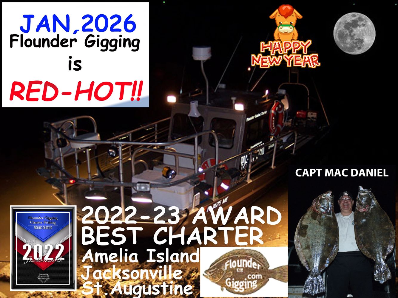 A picture of our boat, the Flounder Barge, by the water's edge.