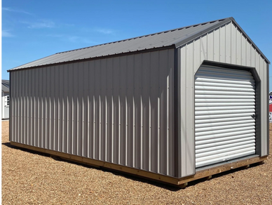 Gray portable garage by Derksen for sale at Tiny Hive in Giddings