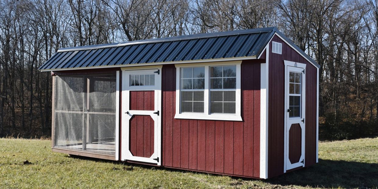 Derksen red chicken coop for sale at Tiny Hive in Giddings, TX