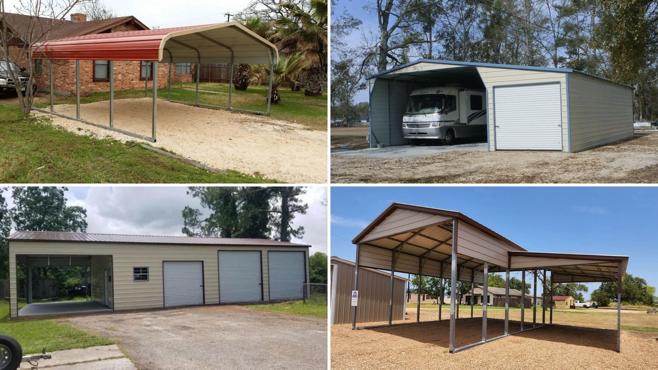 Metal steel buildings in carport, garage, and barndominium at Tiny Hive in Giddings, TX Metal steel buildings in carport, garage, and barndominium at Tiny Hive in Giddings, TX