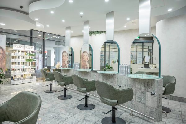 Wide angle shot of inside Salon